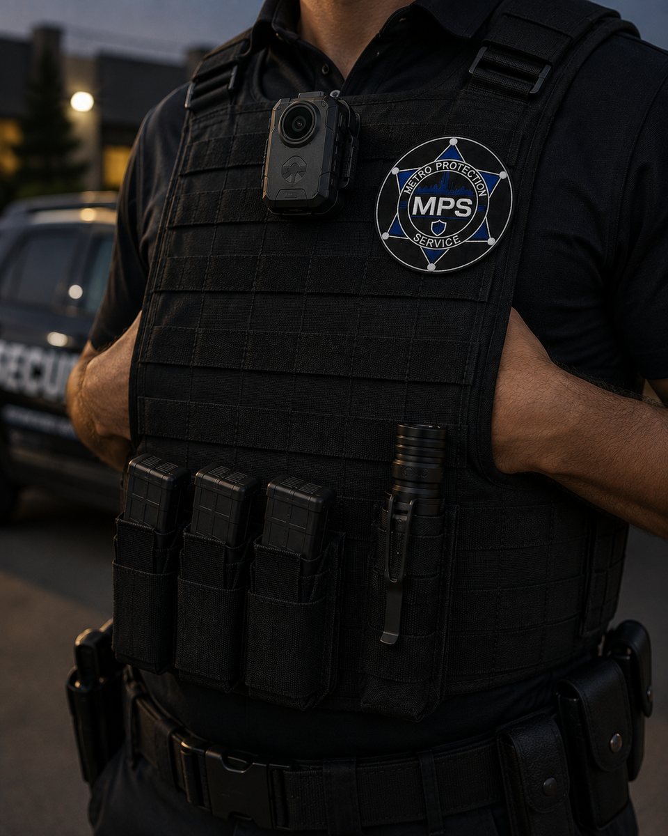 Metro Protection Service security officer in tactical vest